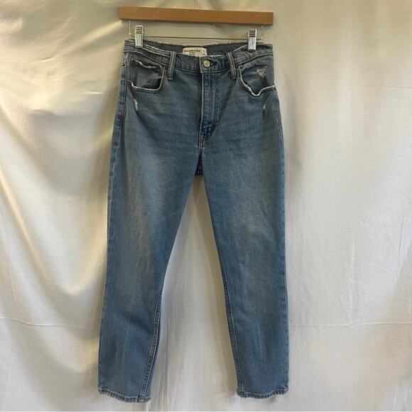 Abercrombie & Fitch The Skinny High Rise Denim Jeans Womens Size 4 Short Raw Hem - Picture 1 of 10